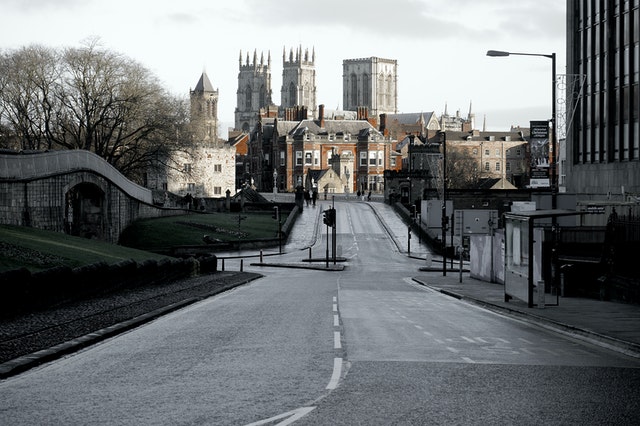 View of York city centre from a distance, York Minster is visible in the background