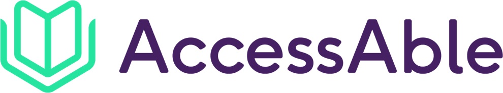 Green book icon next to AccessAble in purple lettering
