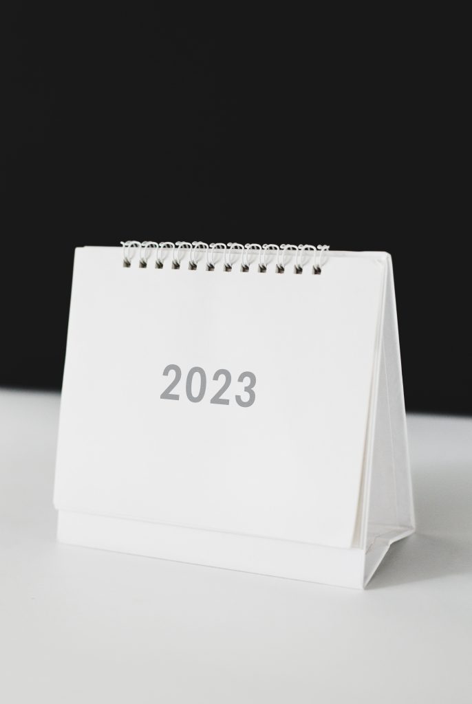 A flip calendar that says 2023